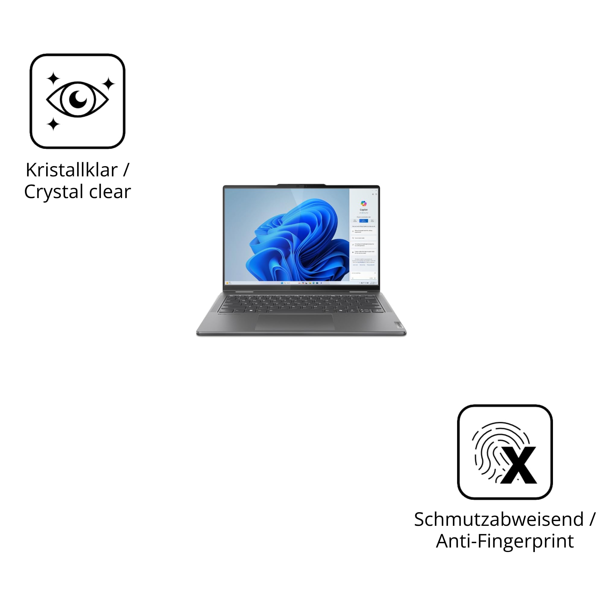 dipos 2x Pellicola 9H per Lenovo Yoga 7i 2-in-1 Gen 9 83DJ00HRGE | Non si rompe e non si scheggia, non è vero vetro, Anti-Shock, si adatta perfettamente, antigraffio, senza bolle, autoadesiva