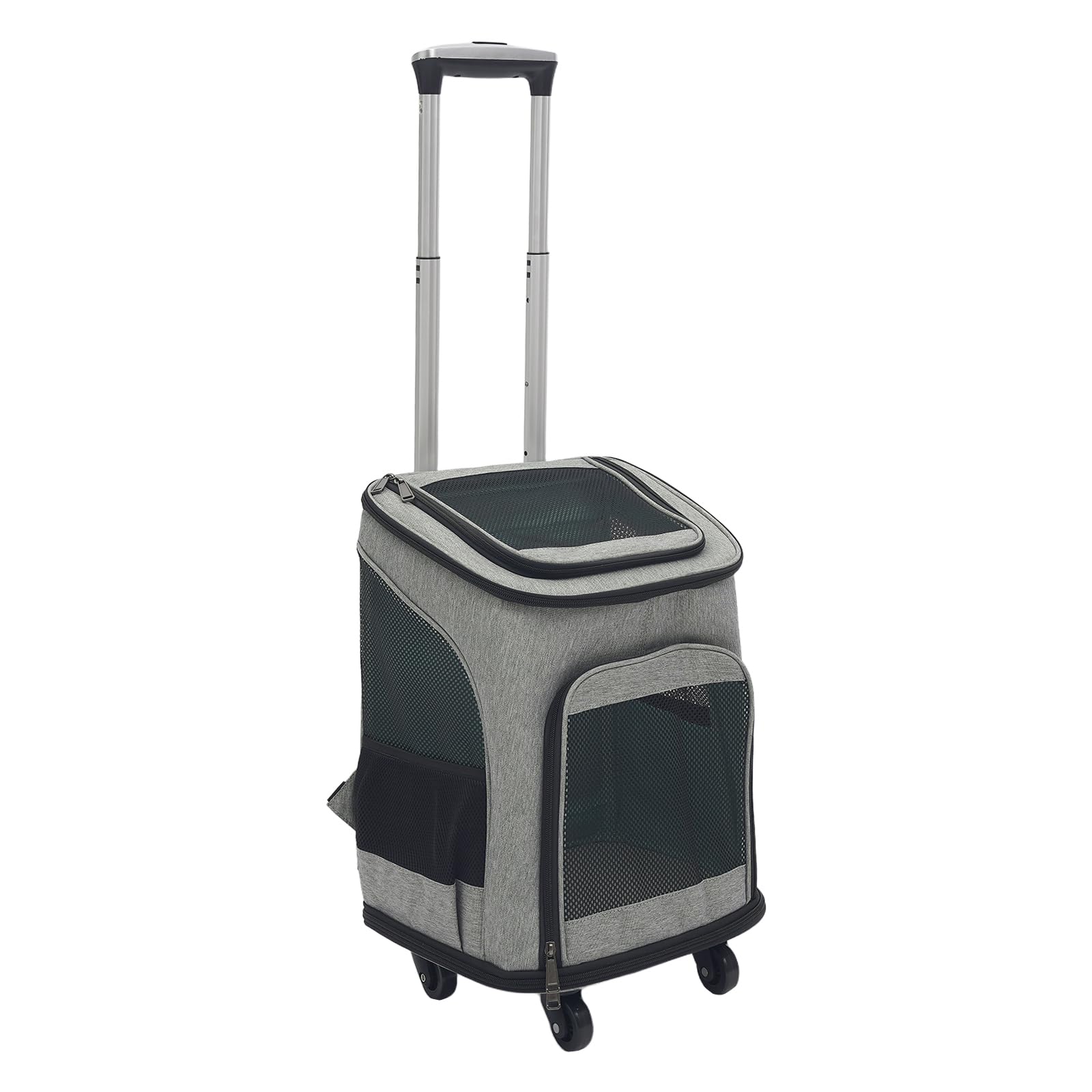 Wózek dla psa, składany plecak dla psów z kółkami, maks. 9 kg, 34 x 28 x 44 cm, oddychający wózek dla zwierząt domowych, na wycieczki samochodowe (kolor szary)