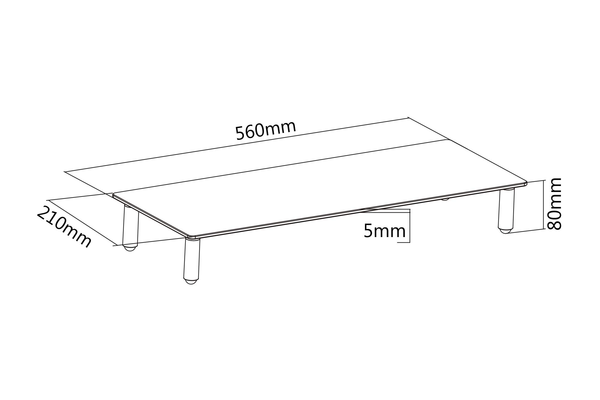 DIGITUS DA-90358 – Rialzo universale per monitor in vetro di sicurezza – Supporto per schermo – Altezza 8 cm – Portata 20 kg – Piedini antiscivolo in silicone