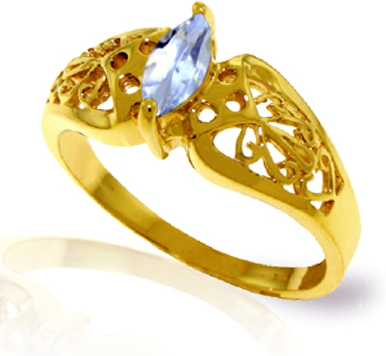 Galaxy Gold GG 14k Yellow Gold Filigree Ring with natural Marquis-Shaped Aquamarine