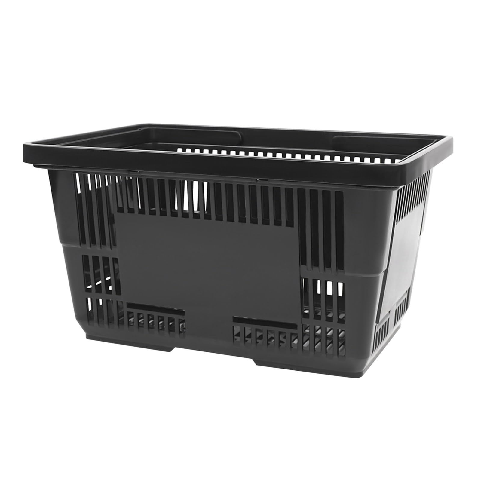 Einkaufskorb mit Henkel, 12 Stück Klappbox mit Henkel, 28L Kunststoffkorb Stapelbar, Tragekorb Einkaufskörbe Schwarz für Buchhandlungen, Supermärkten, Großes, Solide, 48 * 26 * 33cm