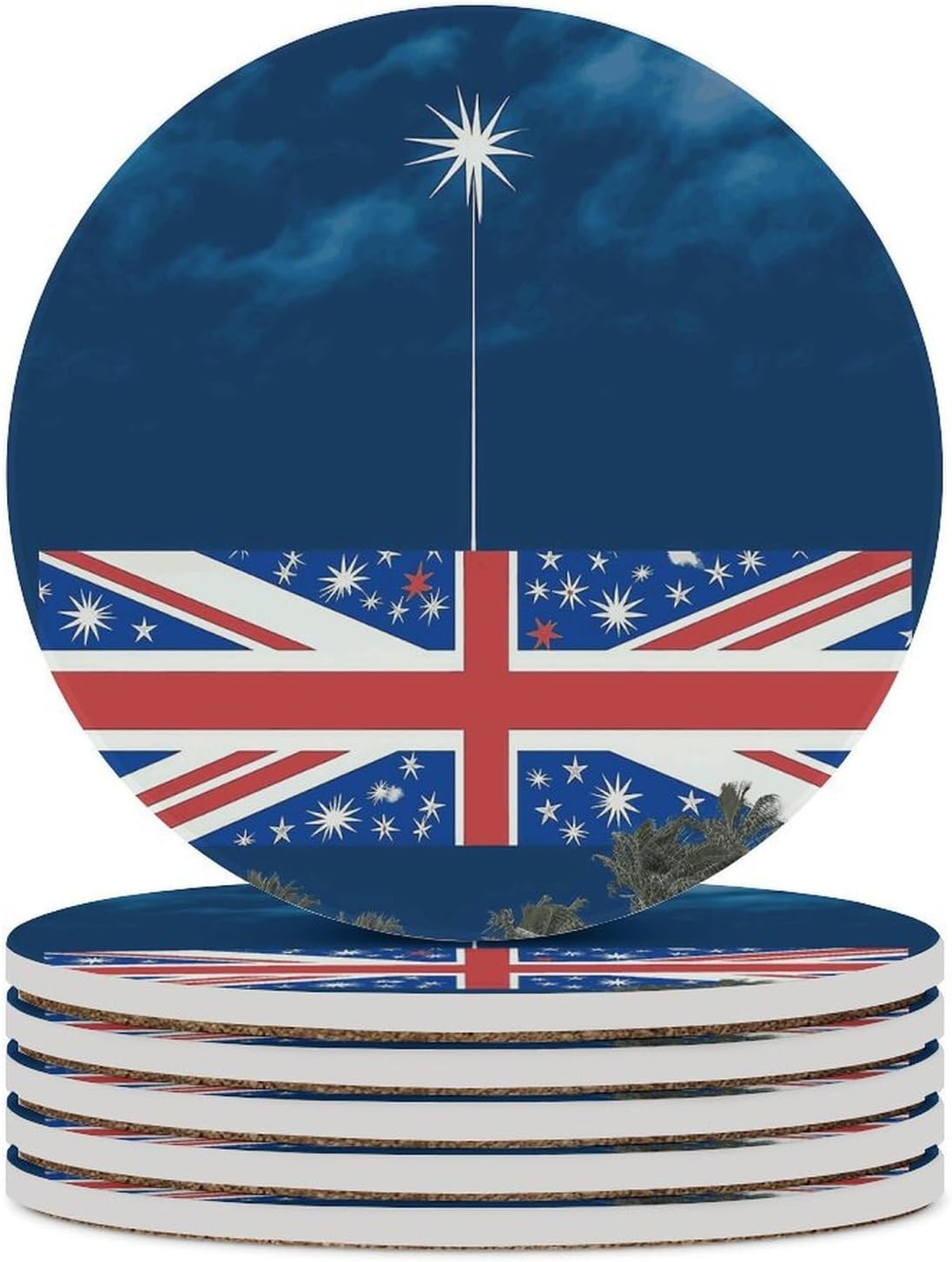New Zealand Flag Coasters Round Coasters Set Ceramic Stone Coaster with Cork Base Coffee Cup Beverage Cup Mat Cute Funny Table Drinks Coaster for Mugs and Cups Office Kitchen