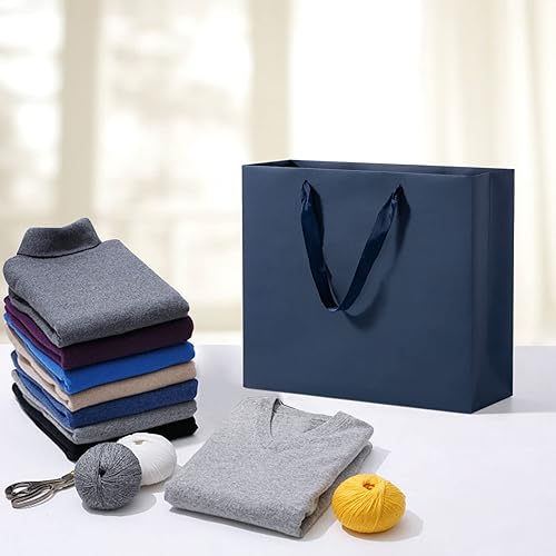 Miniatura 7 de Driew Bolsa de regalo azul marino extragrande, 12 unidades, papel kraft de 12.6 x 4.5 x 11 pulgadas, asas de cinta, ideal para bodas, fiestas,