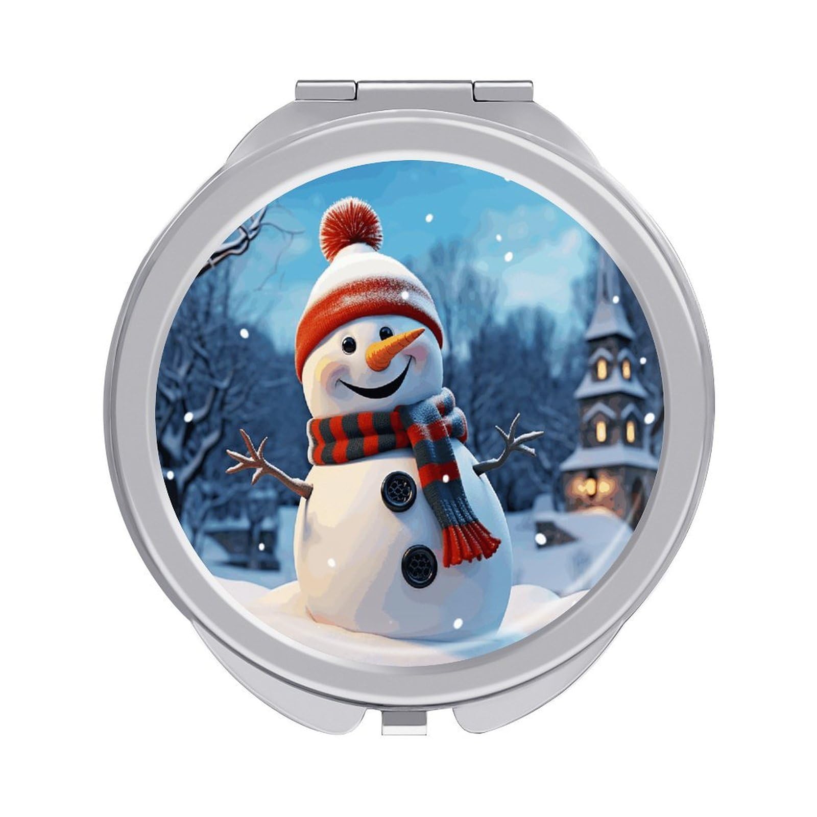 FekiLoot Happy Snowman Travel Makeup Mirror 2 X /1 X Magnifying Slim Pocket Mirrors Compact for Purse Travel Makeup Mirrors for Pocket, Handbag, Purse Women Gift