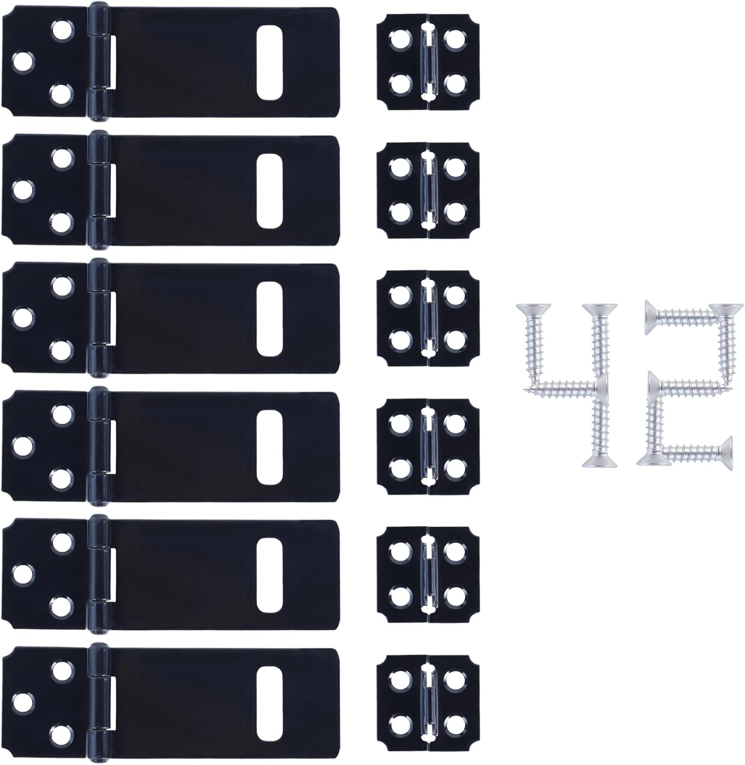 6 Pcs Lock Hasp Latch, 3 Inches Black Padlock Latch Lock, Black Painted Iron Sliding Door Lock with Screw for Home Patio Garden
