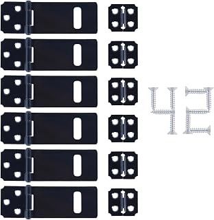 GTILE 6 Pcs Lock Hasp Latch, 3 Inches Black Padlock Latch Lock, Black Painted Iron Sliding Door Lock with Screw for Home Patio Garden