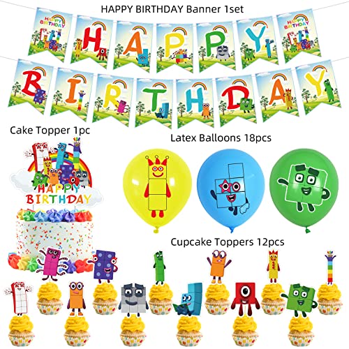Number Birthday Party Supplies,Number Theme Including Cake Caps,Cupcake Caps,Flags,Latex Balloons,It Is Very Suitable For Boy's And Girl Themed Birthday Party Supplies. #TOP1