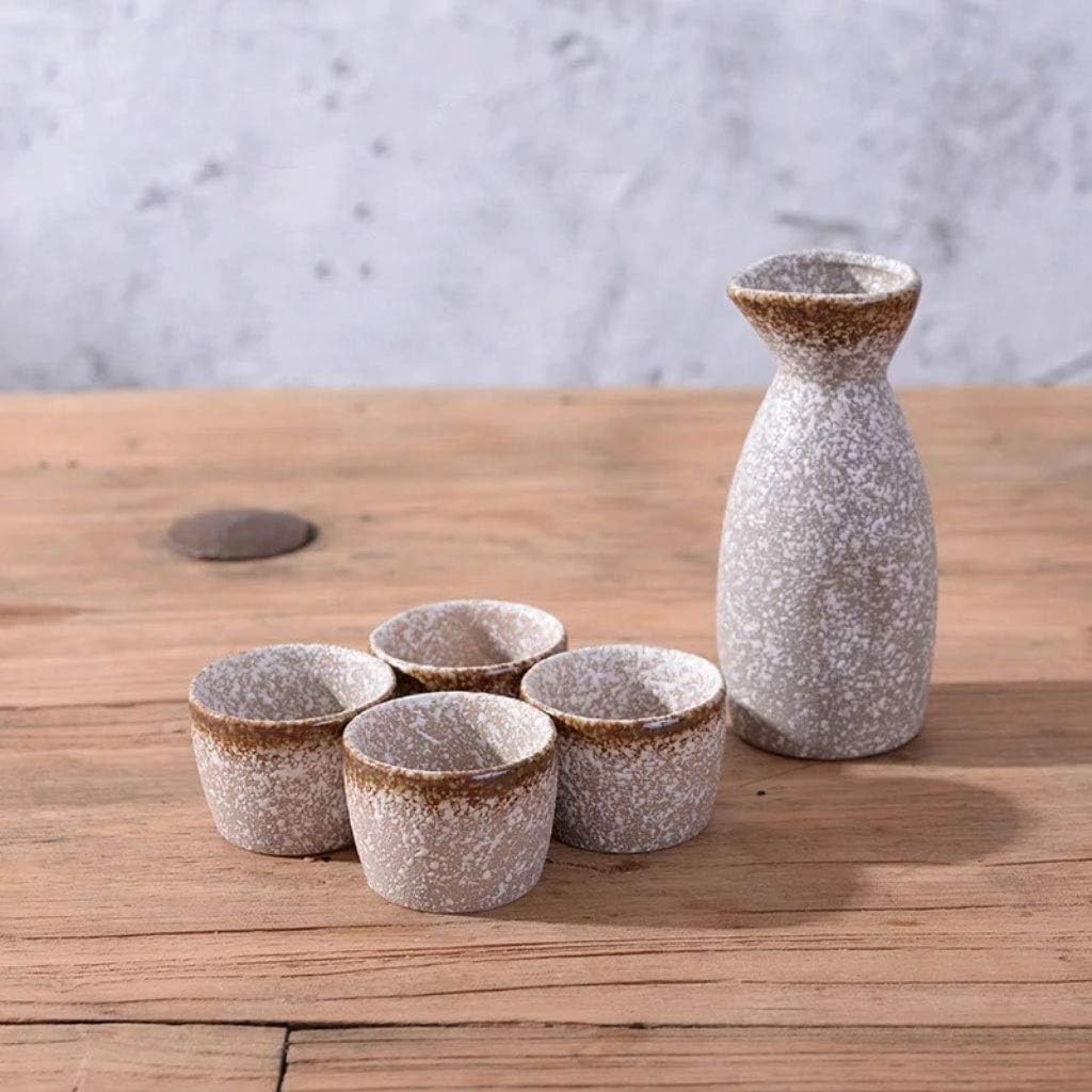 5/6/7 Piece Set Japanese Sake Set Handicraft Wine Glass Vintage Ceramic Sake Cup Cold/Hot/Tea/Sake Cup Japanese Sake Set Gold White Black (Color : F) (A)