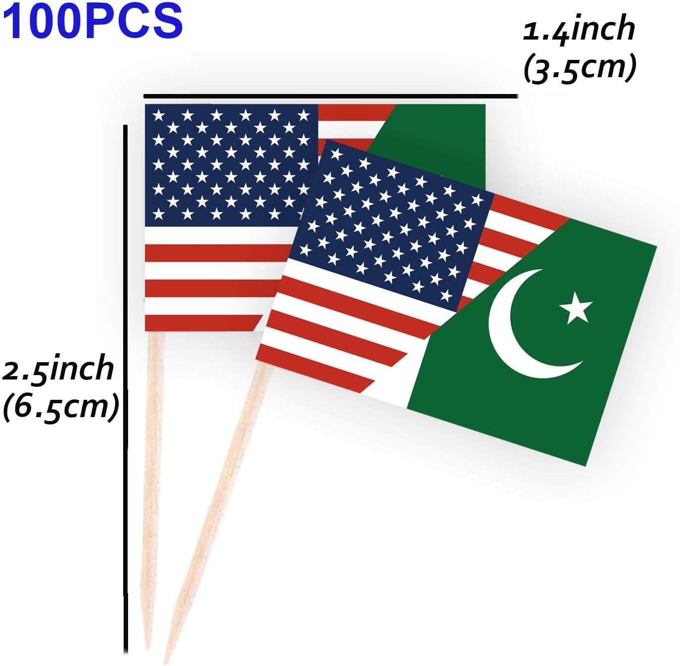100PCS Pakistan America Friendship Flag Cake Topper,Pakistani America Cupcake Stand For Party Decoration Supplies