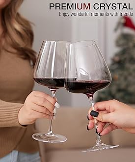 OJA - Red Wine Glasses Set of 2, Large 23oz Burgundy Tumblers, Hand Blown Glass Light, Clear, Great for Wine Tasting, Birthday, Christmas, Anniversary, Day of the
