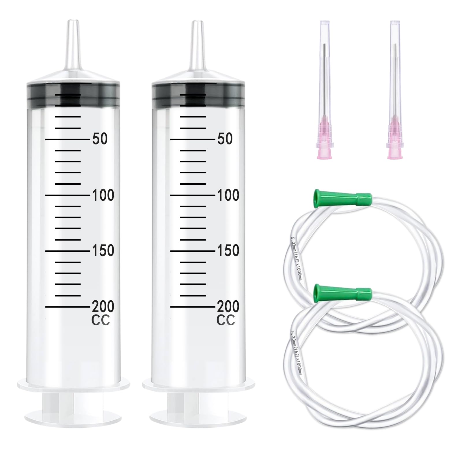 Strzykawka 200 ml, strzykawka dozująca, 200 ml, z igłą 20 g, 2 sztuki, strzykawka z wężem i strzykawką, zakrętka do karmienia zwierząt domowych, laboratoriów naukowych, hydroponiki i wielu innych