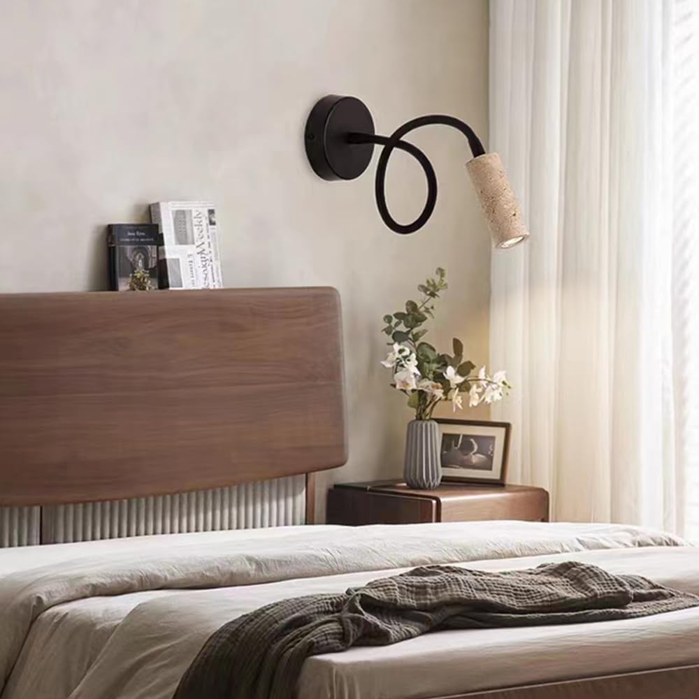 Nordic Light Luxury Reading Wall Light Bedside Adjustable LED Wall Lamp Corded Lamp Vintage Industrial Black Marble Natural Stone Wall Sconce for Bedroom Living Room Hotels