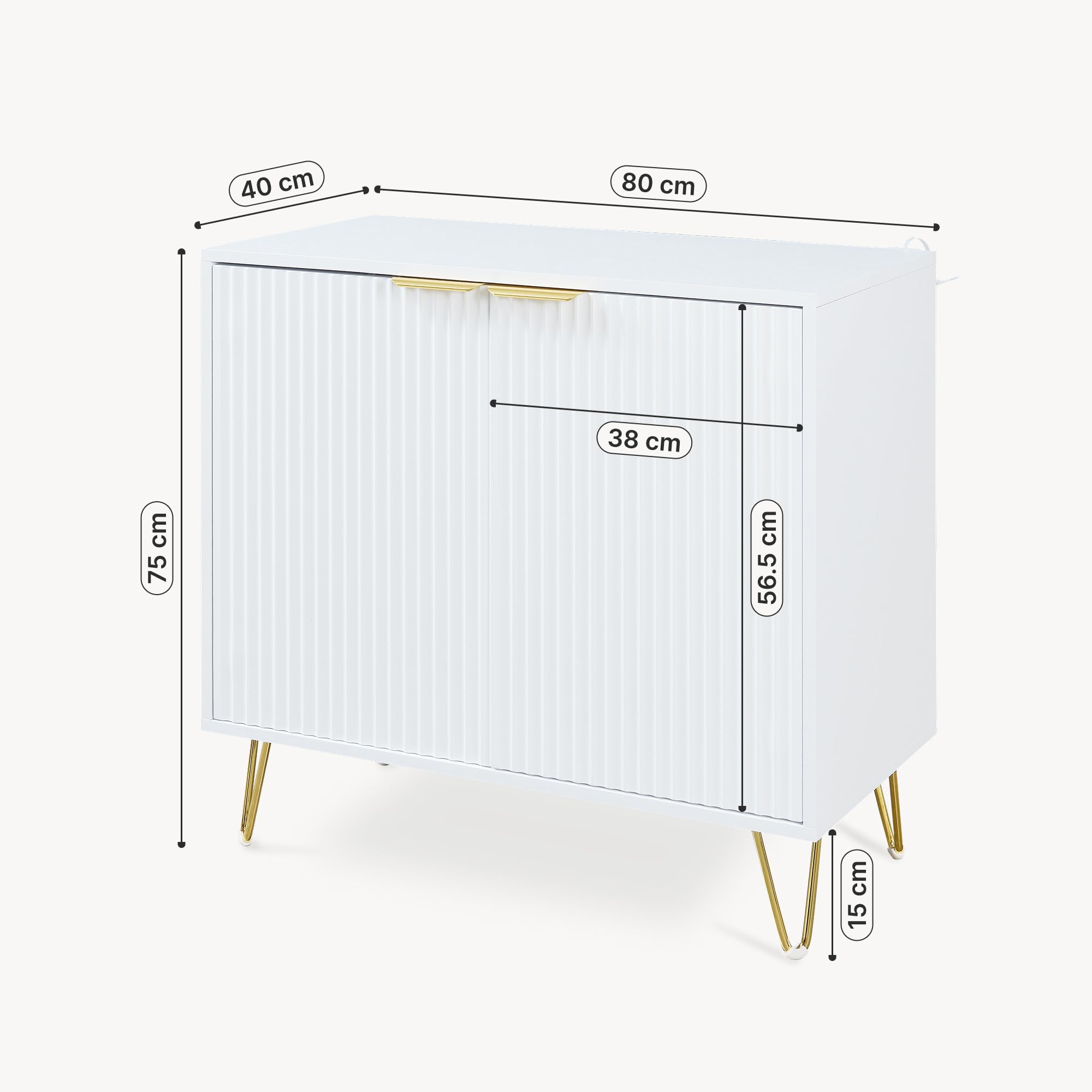 [en.casa] Credenza Bassa Mobile Contenitore a 2 Ante Decorative e Ripiano Comò Multiuso con Scomparti Chiusi per Bagno Cucina Camera da Letto Soggiorno 75 x 80 x 40 cm - Bianco