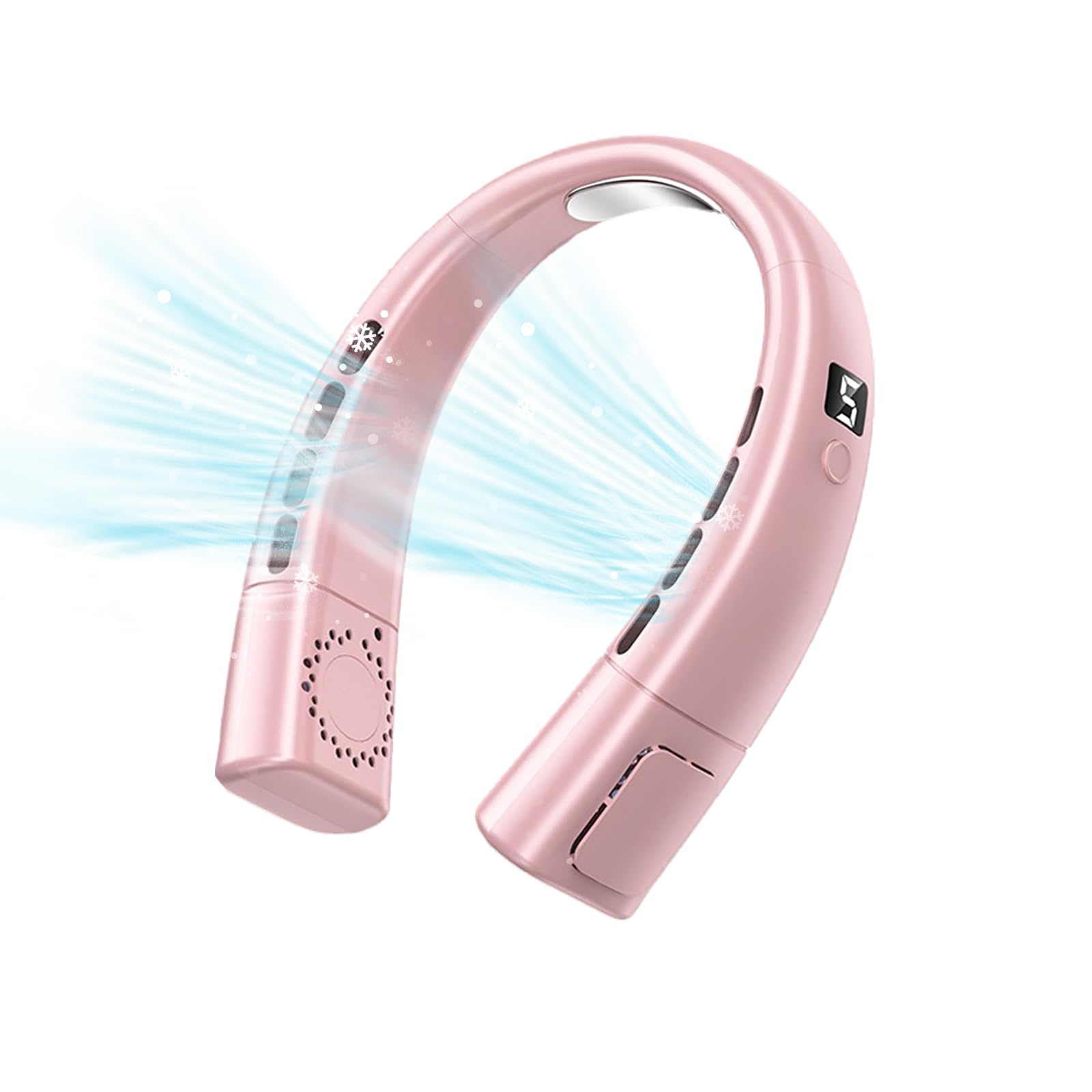 GALER Neck Fan, Portable Rechargeable, Bladeless Neck Fan with 5 Speeds, Ice Tiles, LED Display Cooling Personal Hanging Fans Wearable Fans for Women Men Home Office Travel (Pink)