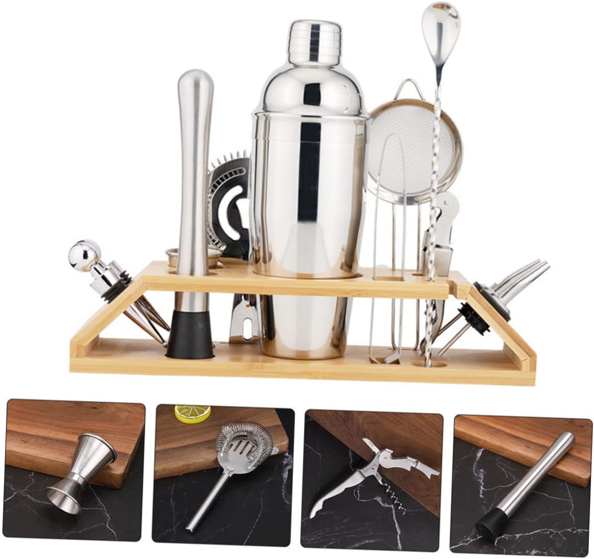 1set Cocktail Shaker Rack Bartending Tools for Home Bar Restaurants and Pubs Includes Strainer and Capacity for Mixology