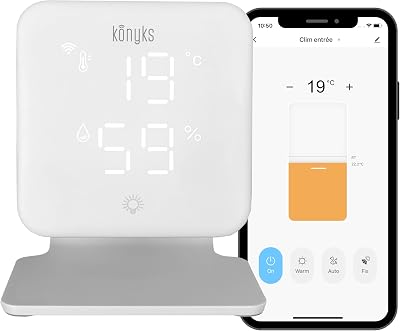 Konyks Climpac – Thermostat Wi-FI pour Climatiseurs et Pompes à Chaleur Air-Air, contrôle à Distance, Commande vocale, thermomètre et hygromètre intégrés