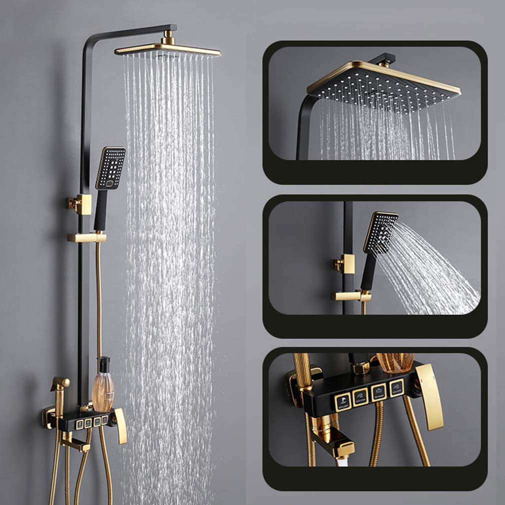 Système de douche mitigeur thermostatique salle de bain avec douchette et pomme de douche rectangulaire
