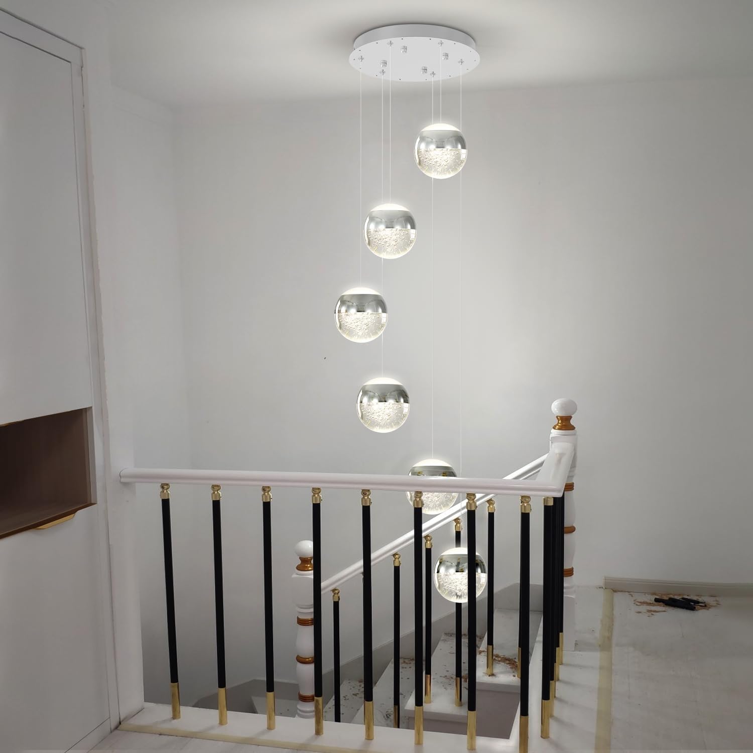 6-Lights Globe Pendant Light Modern Crystal Pendant Chandelier Chrome Globe Chandeliers for Kitchen Island, Hanging Light Fixture for Dinning Room Bedroom