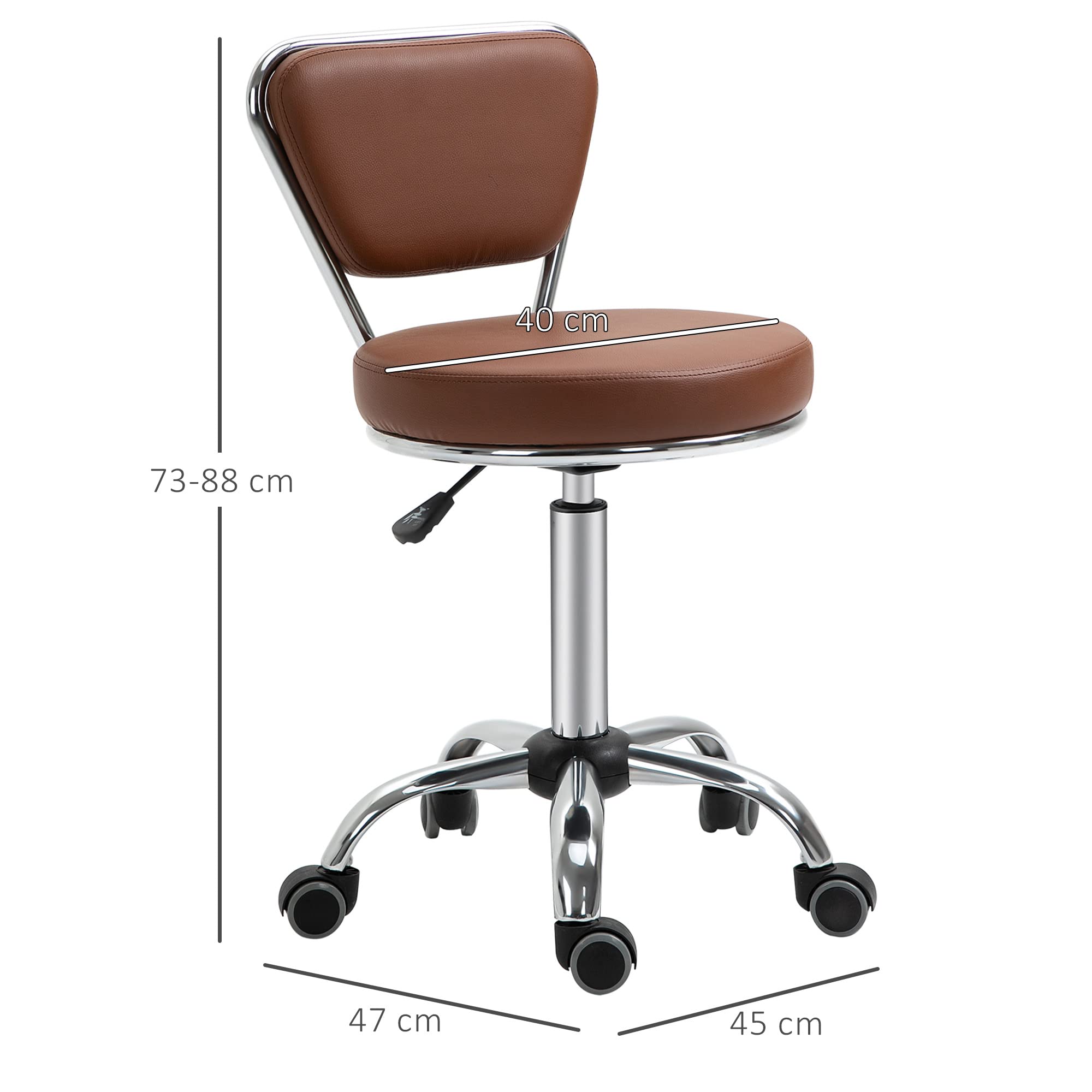 HOMCOM Tabouret de Massage Vintage - Tabouret de Travail pivotant 360° - Hauteur Assise réglable 49-64 cm - revêtement synthétique Marron métal chromé