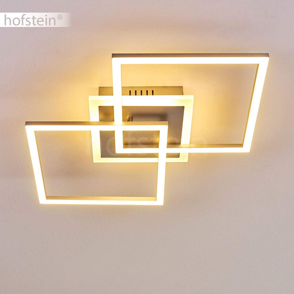 HOFSTEIN LED Deckenleuchte Lithgow, dimmbare Deckenlampe aus Metall in Silberfarben, moderne Leuchte dimmbar über Lichtschalter, 25 Watt, max. 2600 Lumen, 3000 Kelvin, Wohnzimmer, Küche, Esszimmer