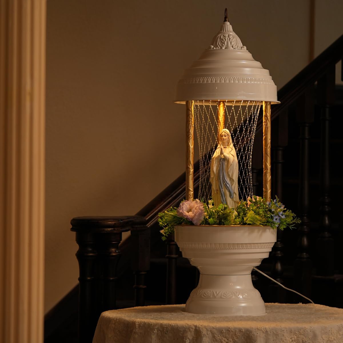 Oil Rain Lamp Vintage Light | Alabaster White Virgin Mary Series-Single Line Version(13×13×36 in)-Mood Lighting and Luxury Ambient Sculpture for Home, Galleries, Dinings, Hotel Lobbies