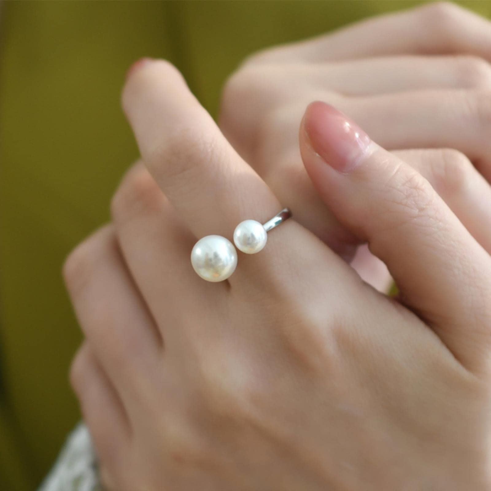 Natural Freshwater Pearl 925 Sterling Silver Double Pearl Opening Adjustable Ring Fashion Jewelry For Women