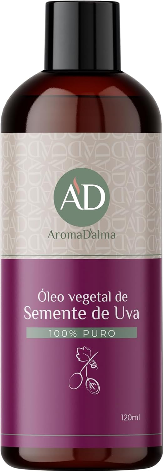 Óleo Vegetal De Semente De Uva – Prensado a Frio, 100% Puro e Vegano | Alto Poder De Hidratação Para Corpo e Rosto 120 ml – Aroma D’alma