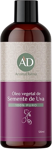 Óleo Vegetal De Semente De Uva - Prensado a Frio, 100% Puro e Vegano | Alto Poder De Hidratação Para Corpo e Rosto 120 ml - Aroma D’alma