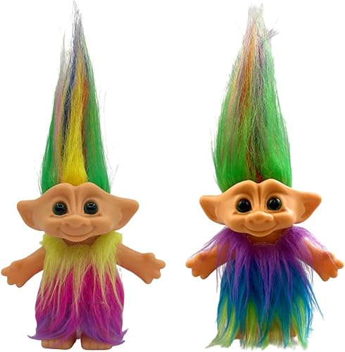 Juego de 2 muñecas retro vintage Troll cromáticas, adorables para colecciones, proyectos escolares, artes y manualidades, recuerdos de fiesta