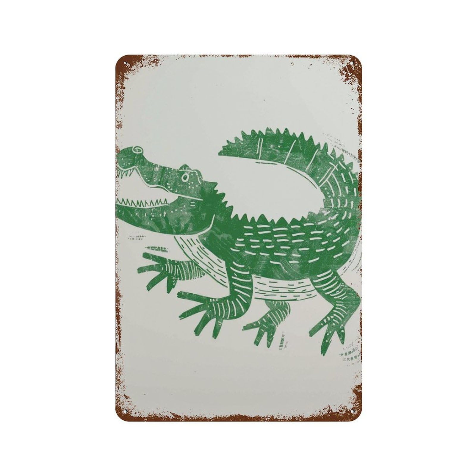 xiaoxiaoshen Crocodile Animal Green Linocut Style Kids Room Wall Decor Art Metal Tin Poster Modern Home Decor Art Home Bar Shop Decorations Vintage Sign 30x20cm