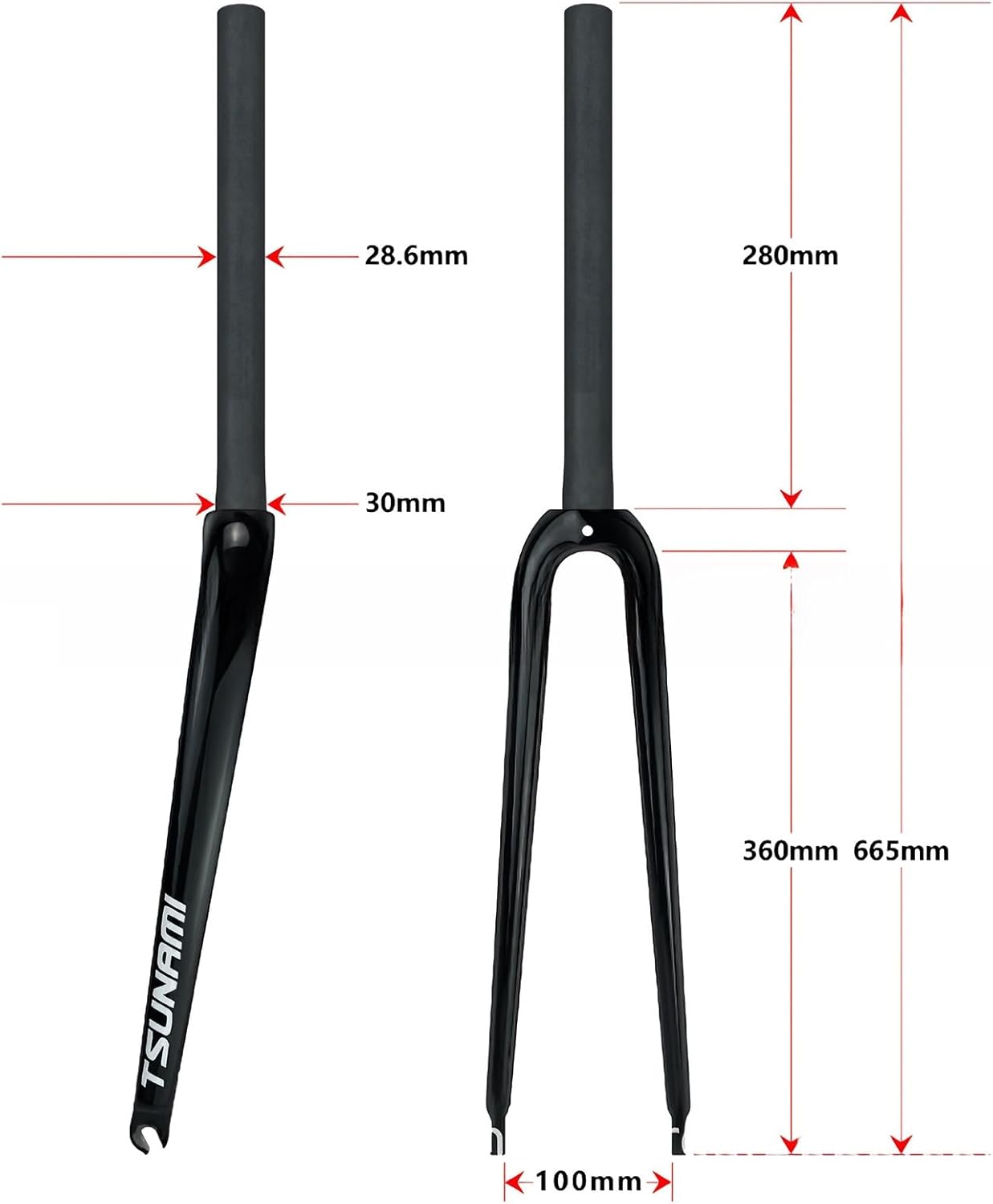 700C Fixed Gear Bike Rigid Fork Carbon Fiber Rim Brake Front Fork 1-1/8'' Straight Tube Quick Release 9 * 100mm Track Bike Hard Fork