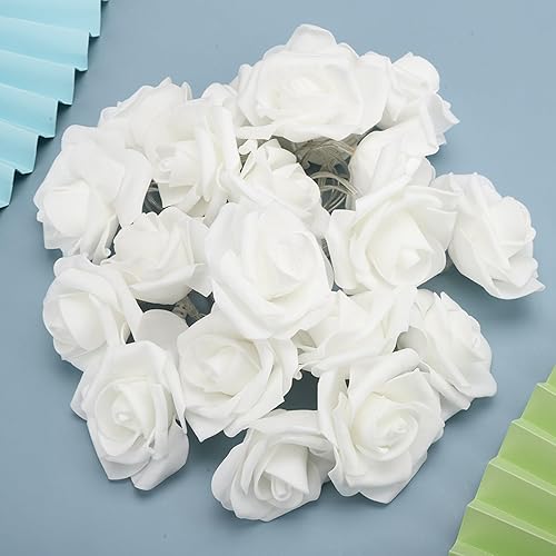 Miniatura 8 de Dioche Guirnalda de 20 luces LED de rosas, guirnalda de luces artificiales USB para decoración de boda del día de San Valentín (9.8 ft, 20 luces,