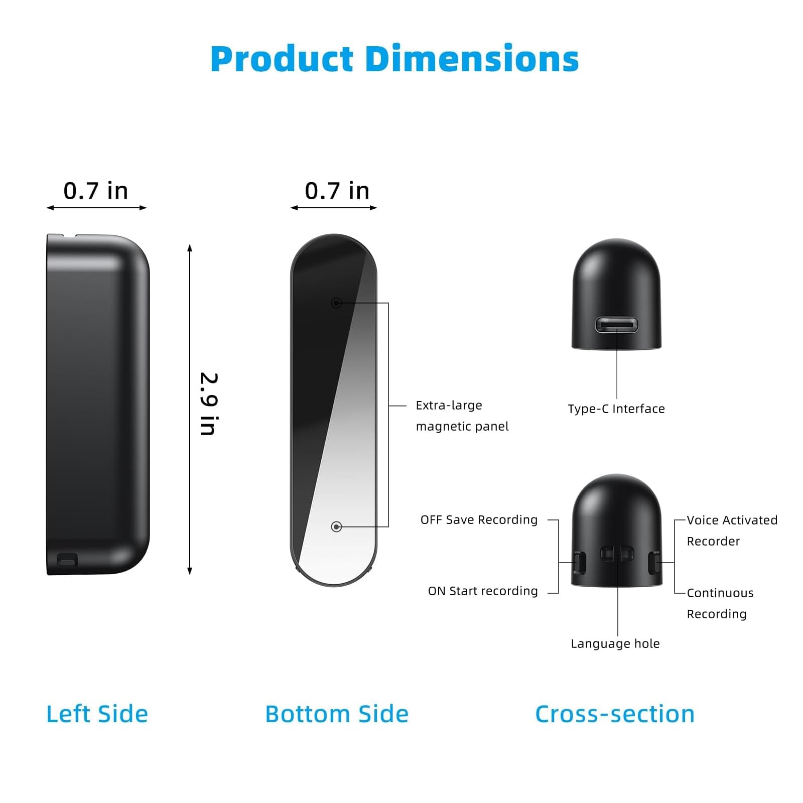 Registratore vocale da 5000 mAh 128 GB AI intelligente tripla riduzione del rumore, lunga durata della batteria 40 giorni, attivazione vocale, registratore audio digitale magnetico per riunioni