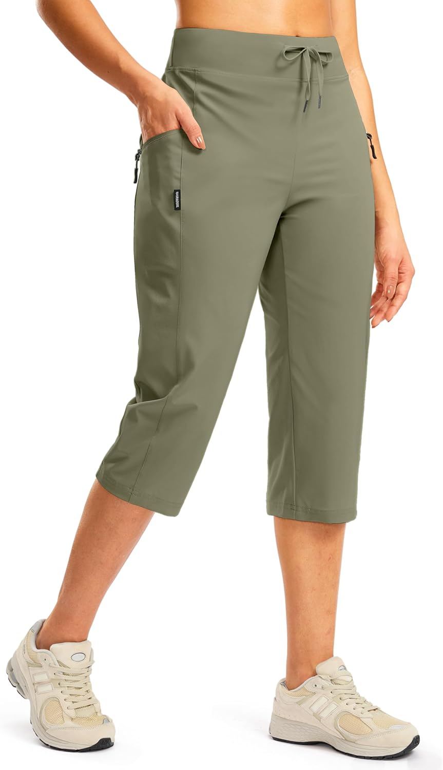 G GRADUAL Women's Capri Pants with 3 Zipper Pockets Lightweight Quick Dry Hiking Travel Capris Pants for Women Casual Summer