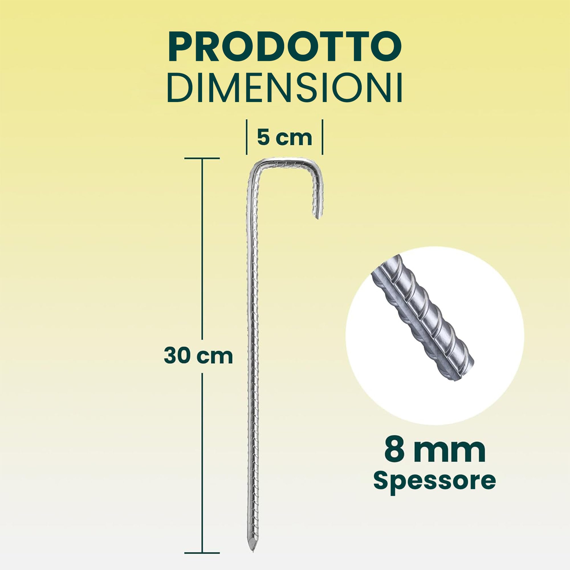 GREEN HAVEN Confezione da 10 picchetti per tenda ultra resistenti, extra spessi, in metallo, picchetti da campeggio, antiruggine, con perno a J spesso 8 mm, ideali per recinzioni agricole, campeggio,