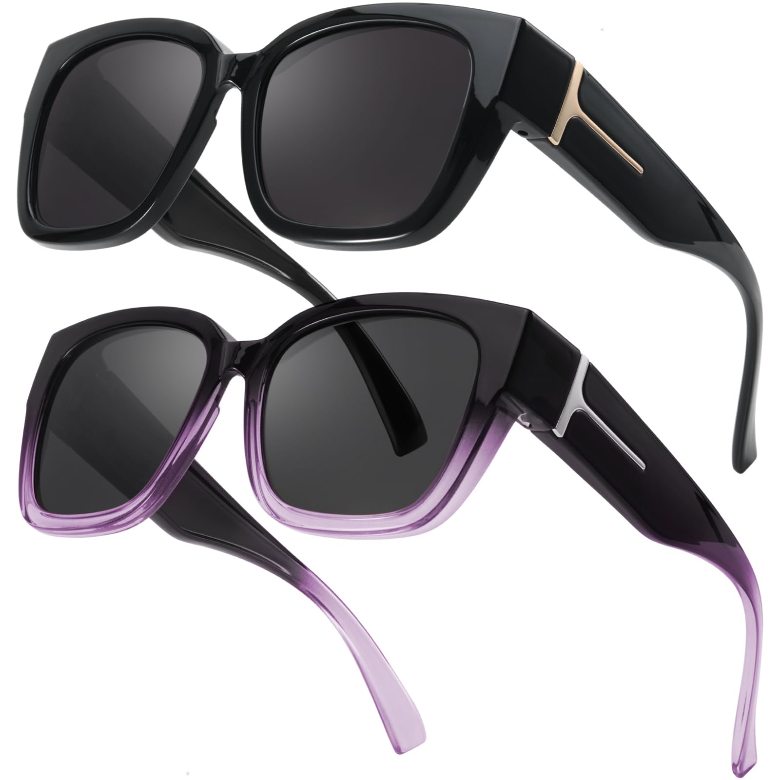 LVIOE 2 Pack Polarized Fit Over Sunglasses for Women Men Oversized Square Over Glasses Sunglasses with UV Protection LS7511