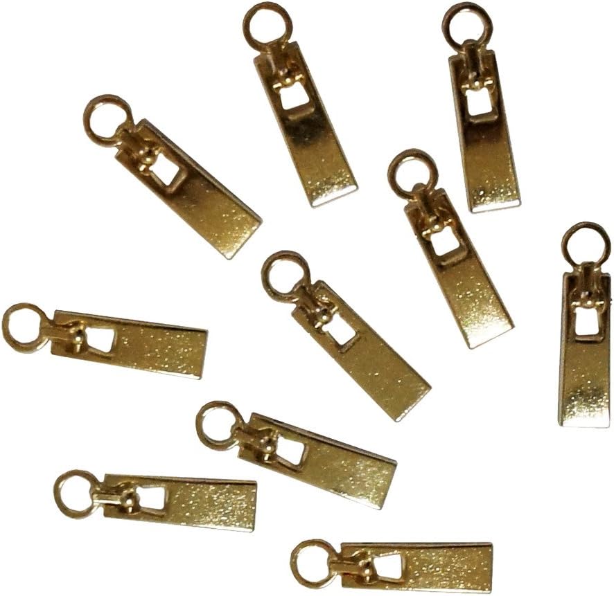 HAND Zip Pulls F008 Gold Small Tags Fasteners with Eyelet - Pack of 10