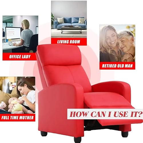 Miniatura 14 de Sillas reclinables para sala de estar, sofá reclinable de masaje para cine en casa con respaldo acolchado de piel sintética, sillón reclinable de