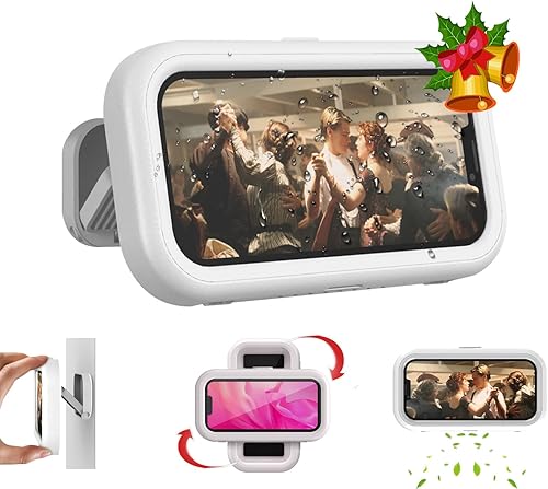 GOFLORDEN Soporte impermeable para teléfono de ducha, rotación de 360, ángulo ajustable, antivaho de alta sensibilidad, soporte de teléfono para
