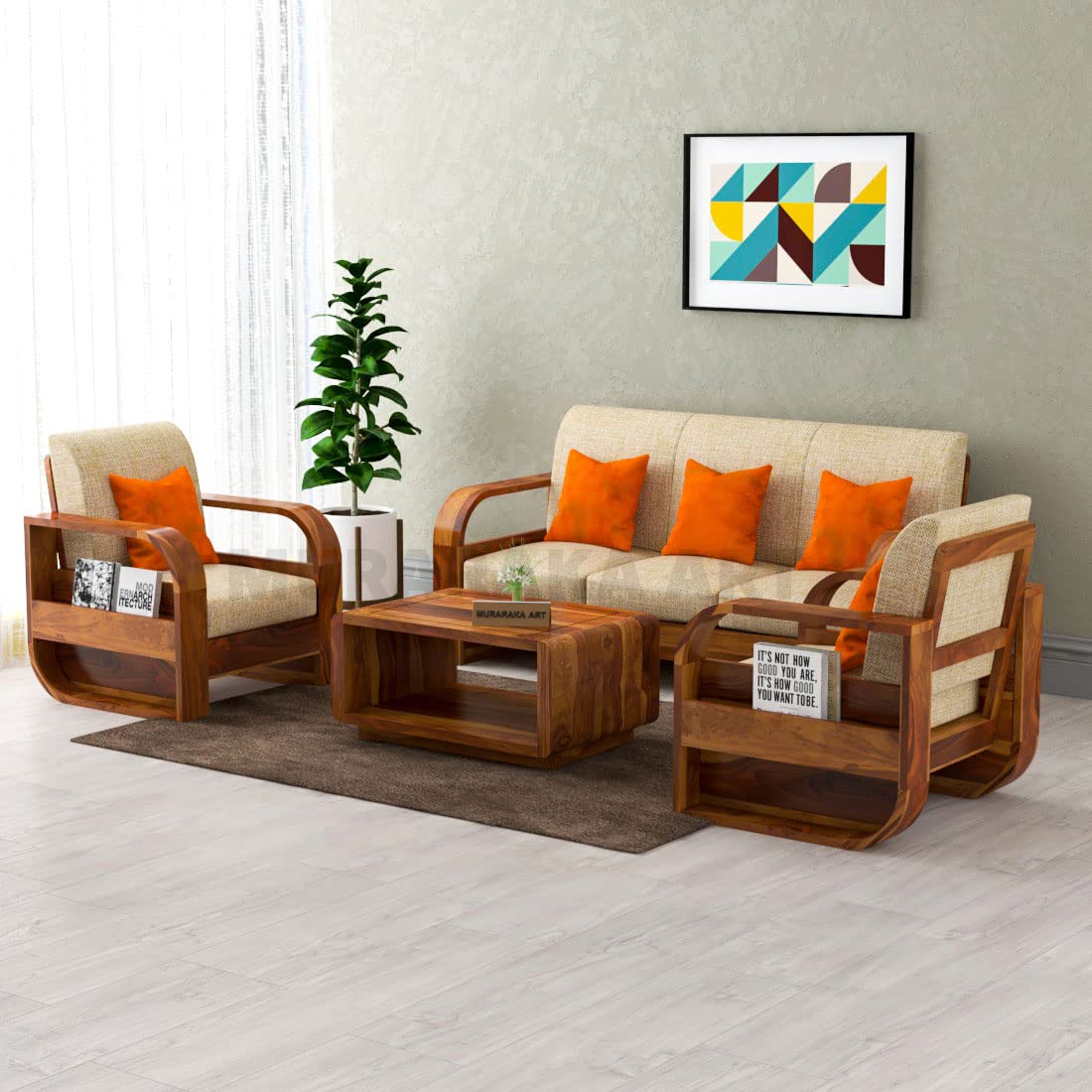 MURARAKA ART 5 Seater Solid Sheesham Wood Sofa Set for Living Room | 3+1+1 Wooden Sofa Set | Sofa Set Furniture for Home with Cushions (Walnut) (B0D9C7GPQY) Amazon Price History, Amazon Price Tracker