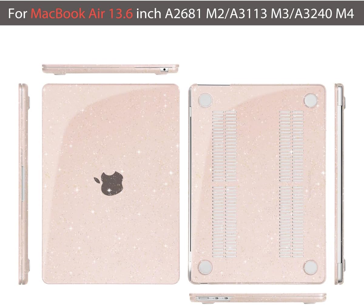 Teryeefi Glitter Case for MacBook Air 13.6 Inch M5 M4 M3 M2 Chip Release 2022-2024 2025 2026 fits Model A3449/A2681/A3113/A3240, Hard Shell Case with Keyboard Cover, Sparkly Cherry Blossom Pink