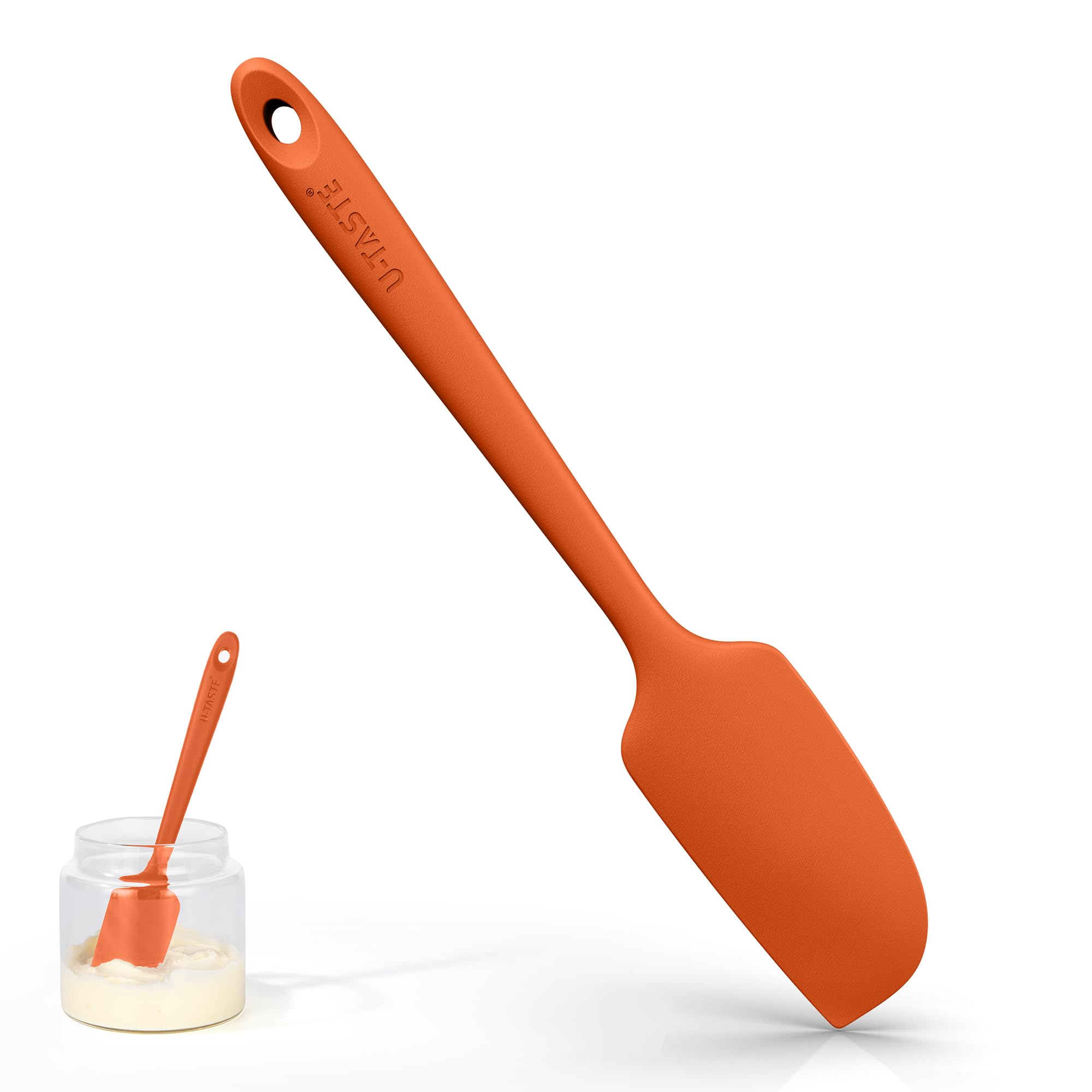 U-Taste 2"×9" Silicone Mini Spatula: 600ºF Heat-Resistant Food-Grade Small Jar Scraper for Baking, Non-Stick Seamless Flexible Kitchen Utensil for Mixing, Scraping Jam in Bowl or Cup (Orange)