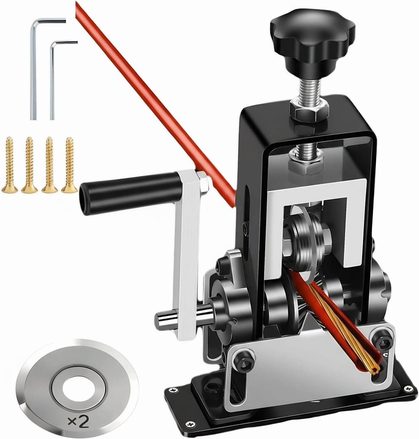 cjc Wire Stripper Machine, for 0.06"-1" Scrap Wires Hand Crank Wire Stripping Machine & Drillable, 3-Channels Wire Peeling Tool for Efficient Copper Cable Stripping, 2 x Spare Blades