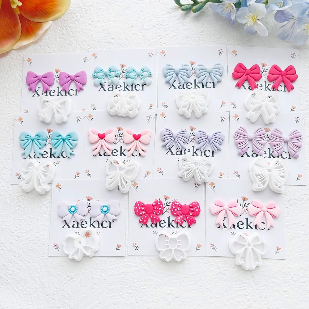 11-Piece Bow Shape Clay Cutters Set - Pink Craft Stencils for DIY Modeling Compound, Polymer Clay, and Scrapbooking, Creative Design Tools for Hobbyists and Makers