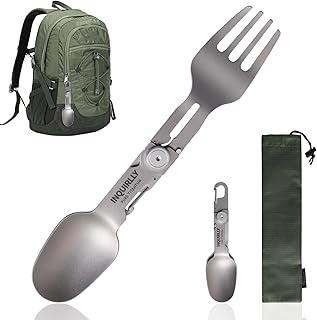 2-in-1 Camping Besteck, Klapplöffel Gabel aus Titan, Titan Besteck Outdoor für Camping Wandern Leichtes, langlebiges Camping Besteck Set Multitool Klappbesteck mit Kompaktem Design