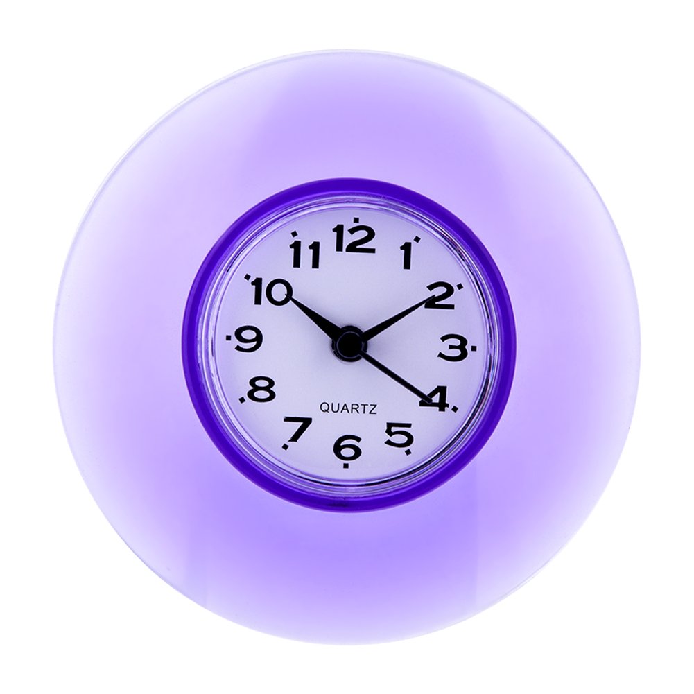 Oumefar Mini Reloj de Pared Reloj Impermeable con Ventosa Grande para baño Show Time(Purple)