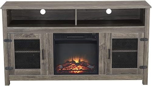 Miniatura 4 de Moderno soporte de TV con chimenea de 65 pulgadas con chimenea eléctrica de 23 pulgadas, armario de almacenamiento y estantes ajustables para sala