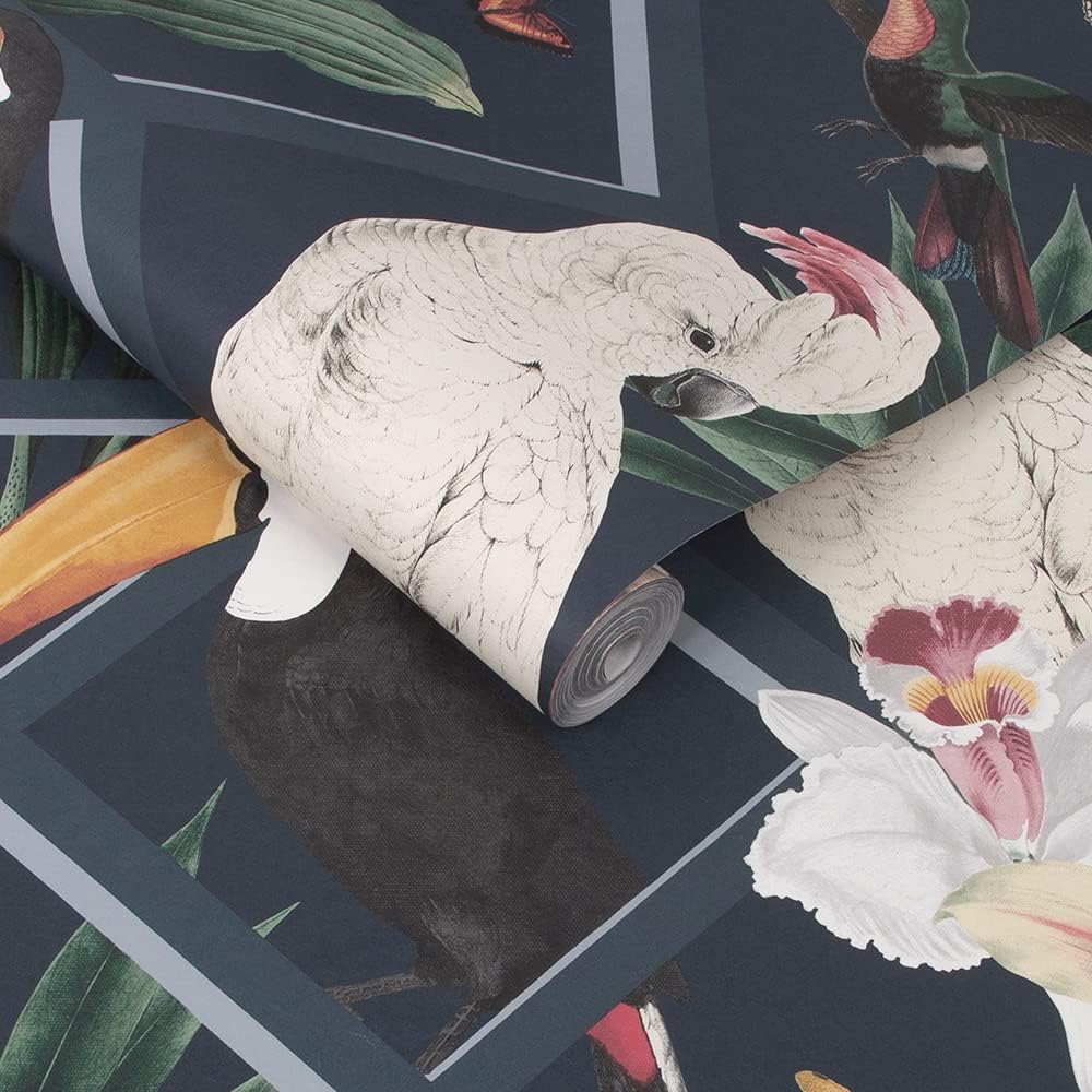 Graham & Brown Perch Tropical Animals Paste The Wall Wallpaper (Navy)