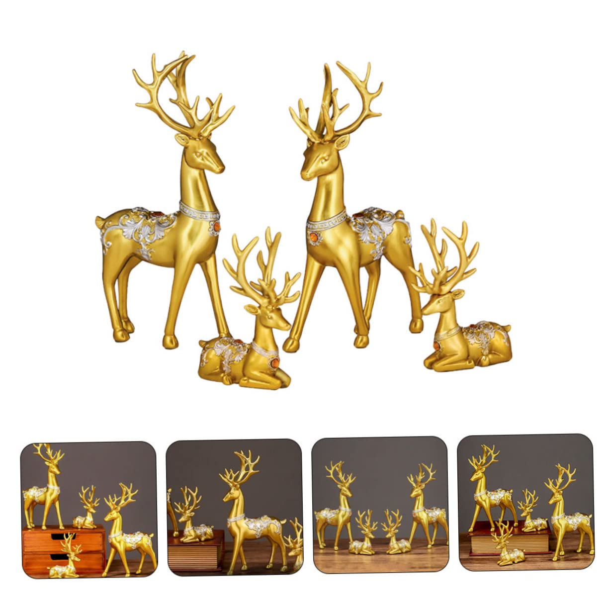 Amosfun Weihnachtsdeko Elch Satz aus Kunstharz in Gold Realistische und Langlebige Dekofigur für Innen und Außenbereiche Wie Höfe und Wohnzimmer