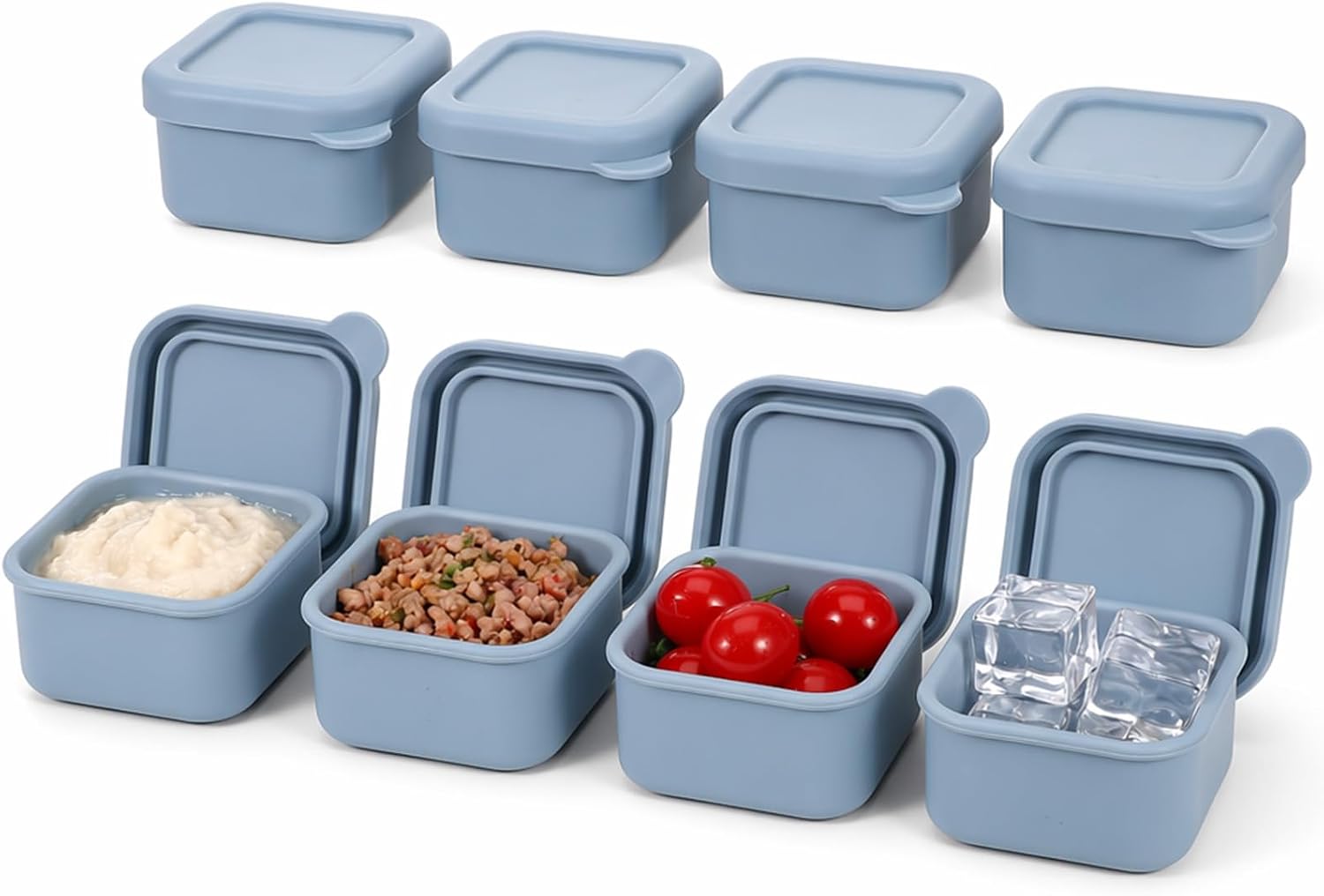 8Pcs 1/2 Cup Silicone Freezer Trays with Lid Soup Freezer Containers Reusable Silicone Molds Rectangle Freezing Containers Freezing Ice Trays for Soups Sauces Stews Curries, Lake Blue